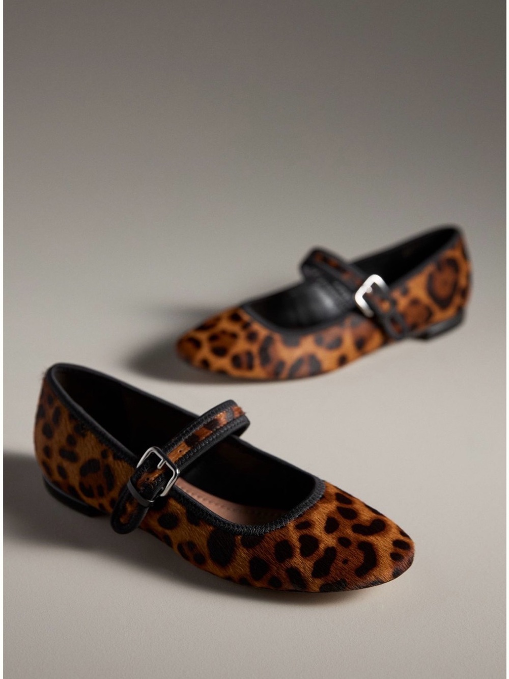 NIB New Maeve Calf Hair Leopard Print Mary Jane Flats Leather 41 eu/ 10 us